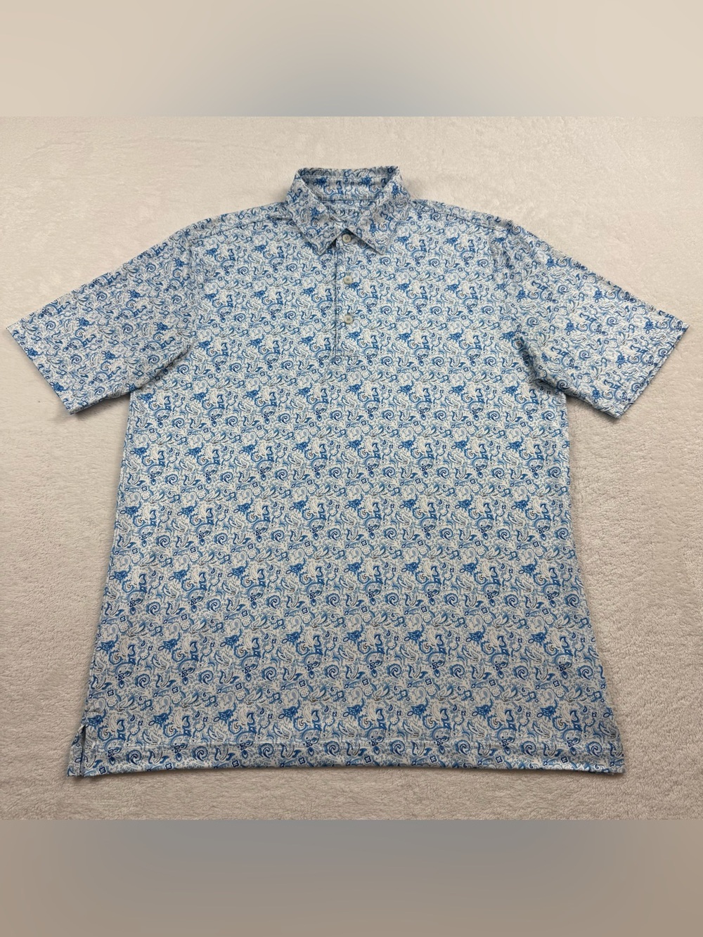 Campia polo golf shirt men’s size M blue paisley floral stretch performance